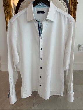 Stone Rose White Dress Shirt with Navy Trim